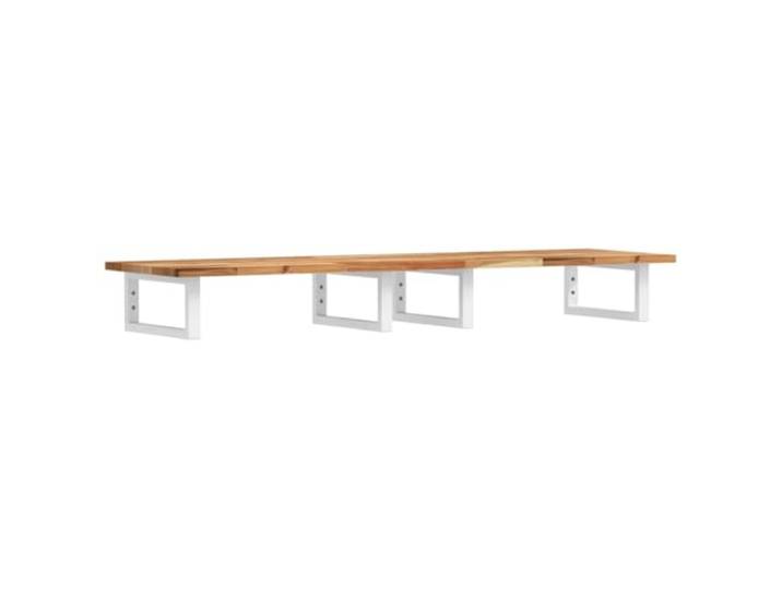 WEMYUFURN Waschbeckenregal Wandmontage aus Stahl und Akazienholz Schweberegal für Bad, Stahlhalterungen, massive Akazienholzplatte, rechteckige Halterung, Wandmontage