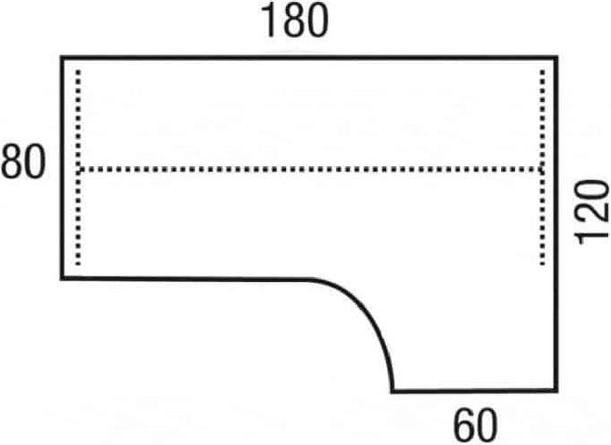 Bureaublad Wing 180 x 120 cm, 25 mm melamine, Licht Eiken, Rechts