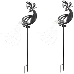 Solarstecker Garten Steckleuchte Solarlampe für Außen Gartendeko Pfau Design, Metall Kunststoff, LED 3000K, LxBxH 17,5x4,5x88 cm, 2er Set