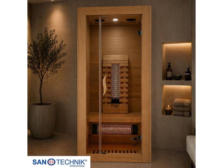 Sanotechnik Infrarotkabine, Naturfarben, Holz, Glas, Hemlocktanne, 90x190x90 cm, Freizeit & Co, Wellness & Gesundheit, Infrarotkabinen