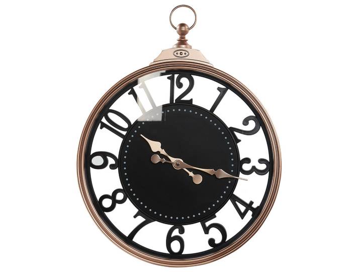Beliani Wanduhr Kunststoff schwarz/kupfer Alloza, Schwarz, 44x52x5 cm, Dekoration, Uhren, Wanduhren