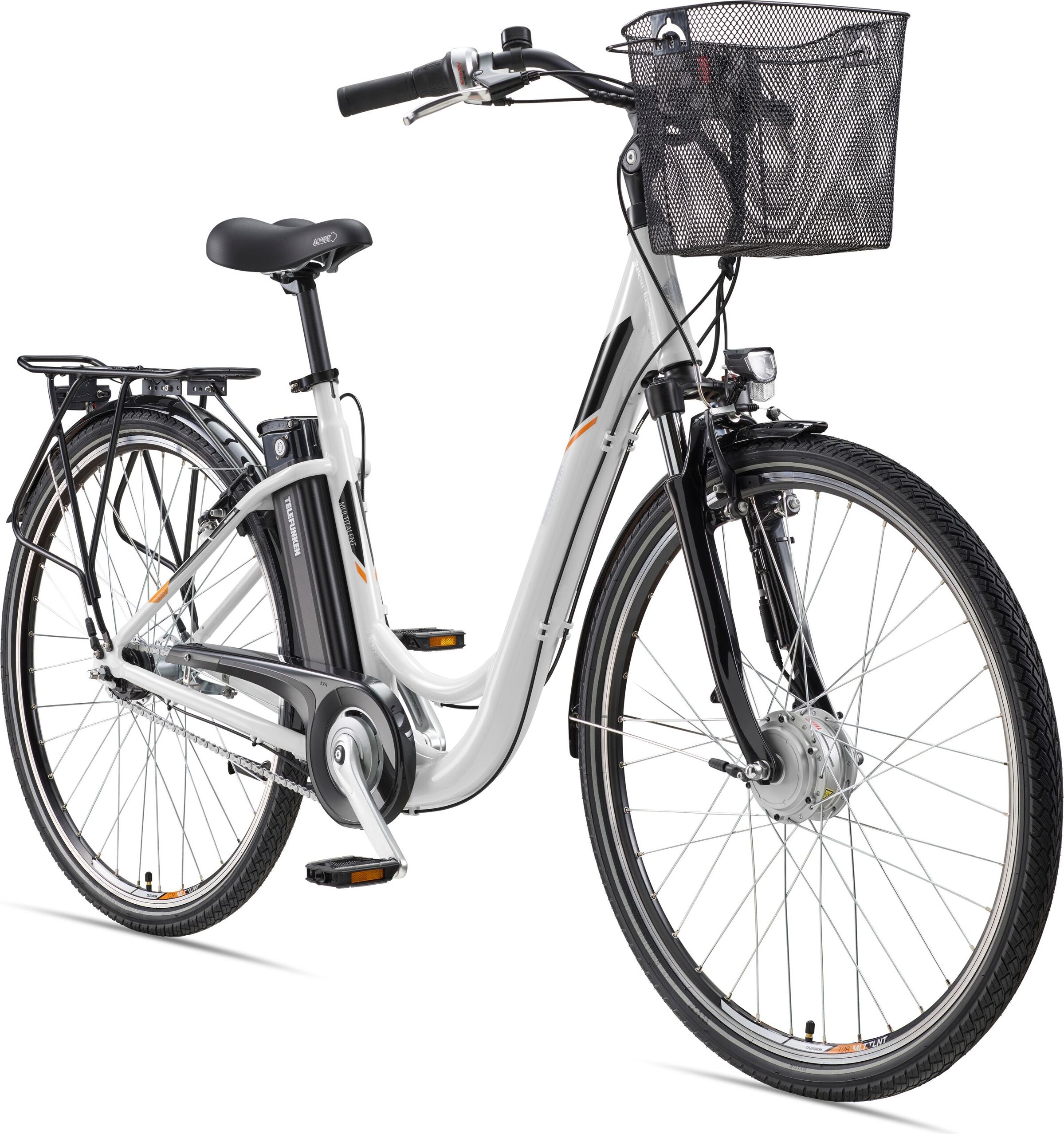 Telefunken E-Bike RC840 28 Zoll mit 7-Gang Shimano Nabenschaltung - Frontmotor 250W /10,4Ah / 36V Sitzrohrakku weiß
