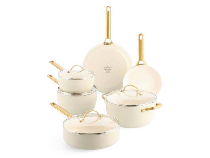 GreenPan Kochtopfset Padova Reserve, Creme, Gold, Metall, Glas, 6-teilig, 0 L, rund, Kochen, Töpfe, Topfsets