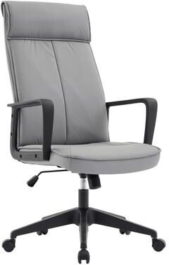 LeisureMod Aiaria Ergonomic High Back Leather/Fabric Office Chair - Swivel, Adjustable Desk Chair with Cushioned Headrest & Waterfall Seat