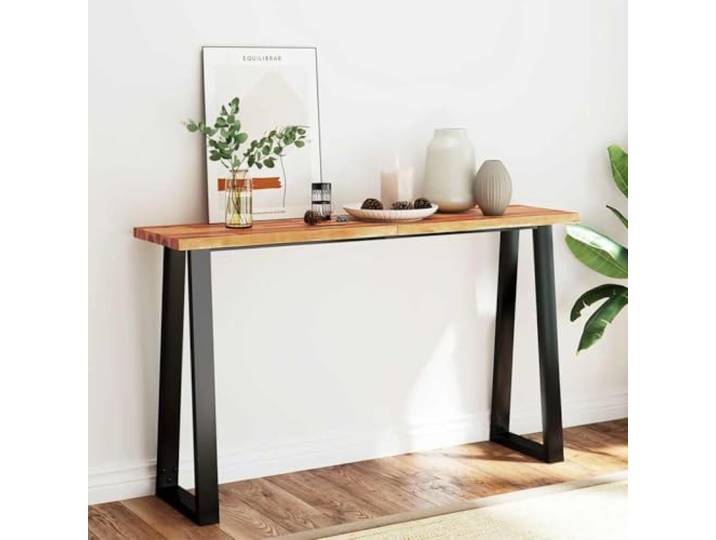 HEFZGDB Massivholz Akazie Konsolentisch mit Baumkante 140x40x80 cm für Wohnzimmer Flur, Stabile U-förmige Stahlbeine, Industrieller Stil, Präsentationsfläche für Deko, Robustes