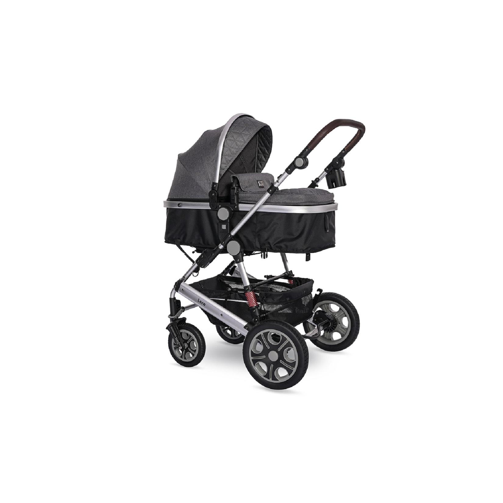 Lorelli Kinderwagen Lora faltbar Gummiräder Tragetasche Sportsitz Fußabdeckung grau/schwarz