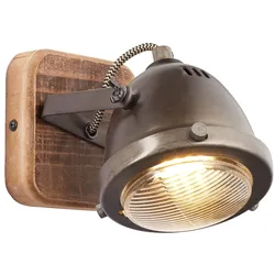 BRILLIANT Lampe Carmen Wood Wandspot burned steel/holz   1x PAR51, GU10, 5W, geeignet für Reflektorlampen (nicht enthalten)   Kopf schwenkbar