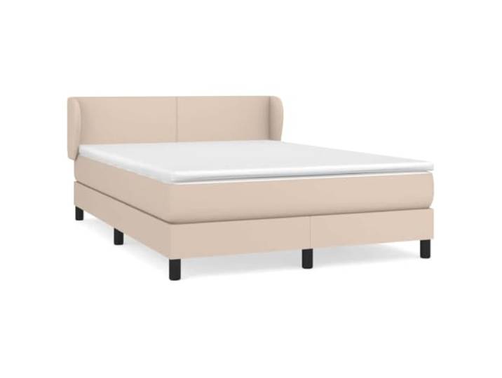 PUGYNBK Boxspringbett, Cappuccino, 140 x 200 cm, Kunstleder Verstellbares Kopfteil, Taschenfederkernmatratze, mittlere Härte, einfache Reinigung
