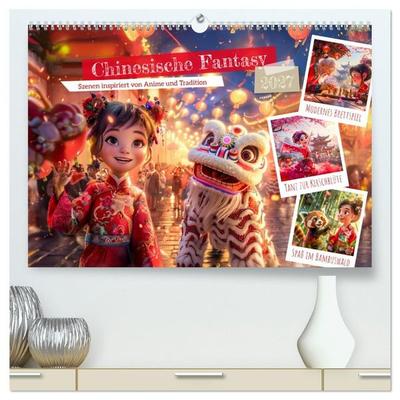 Chinesische Fantasy - Szenen inspiriert von Anime und Tradition (hochwertiger Premium Wandkalender 2027 DIN A2 quer), Kunstdruck in Hochglanz