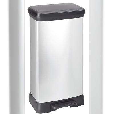 Curver Rechteckiger Tritt-Mülleimer 'Decobin' 50 Liter, VB 162005, Silber, Schwarz