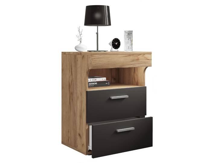 Nachttisch VCM Holz Nachttisch Nachtschrank Schublade Slepal L , schwarz (honig, eiche, anthrazit), B:45cm T:39cm, Tische, Nachttisch