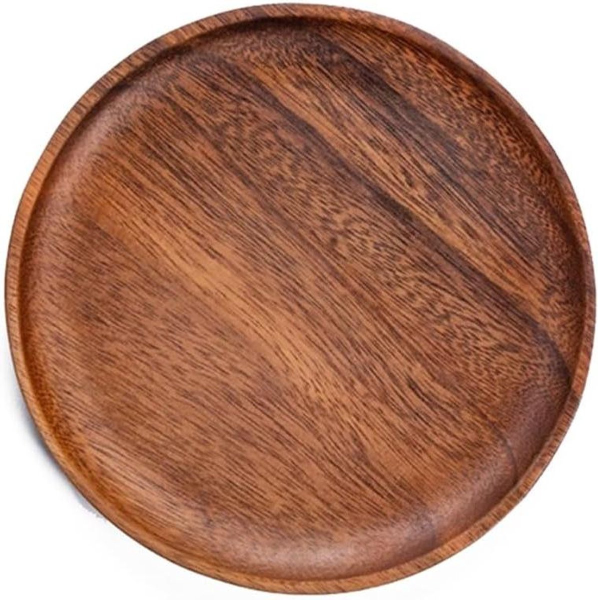 Houten Dienblad Ronde Schaal van Massief Walnoot - Bruin - Diameter: 25 cm