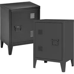 En.Casa, Nachttisch, Nachtschrank Inari 2er Set Türgriff rechts und links Schwarz (40 x 30 x 57 cm)