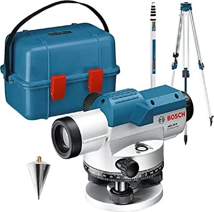 BOSCH Professional Optisches Nivelliergerät GOL 20 D, Stativ BT160, Messlatte GR 500, Koffer 0.601.068.402
