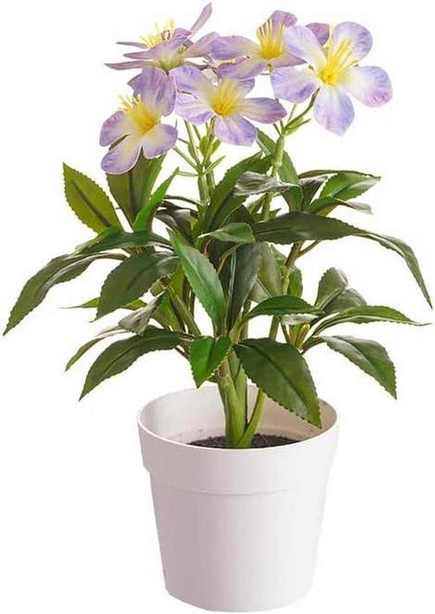Kunstplant Pruim met Paarse Nepbloemen in Pot - 25 cm Hoog