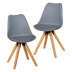 Wohnling 2er Set Retro Esszimmerstuhl grau | Polsterstuhl Skandinavisch Rückenlehne | Küchenstuhl