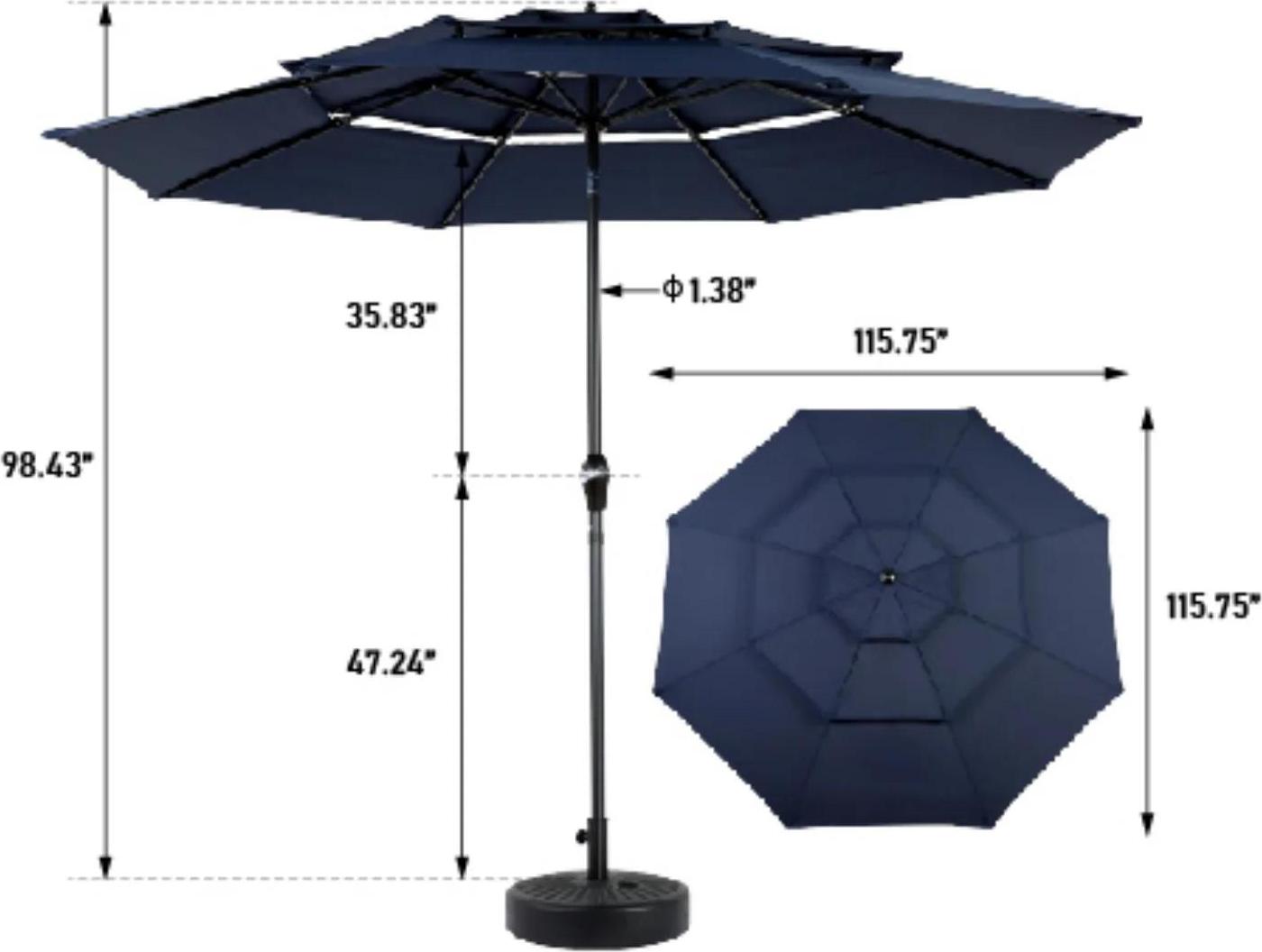 Outdoor Sonnenschirm - Ampelschirm - Doppelseitig - Rechteckig 4,5 m - Kurbel - Blau