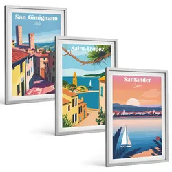 BILDER SET 3er Set - 40x60 cm Silberner Rahmen - Italienische Stadtlandschaften