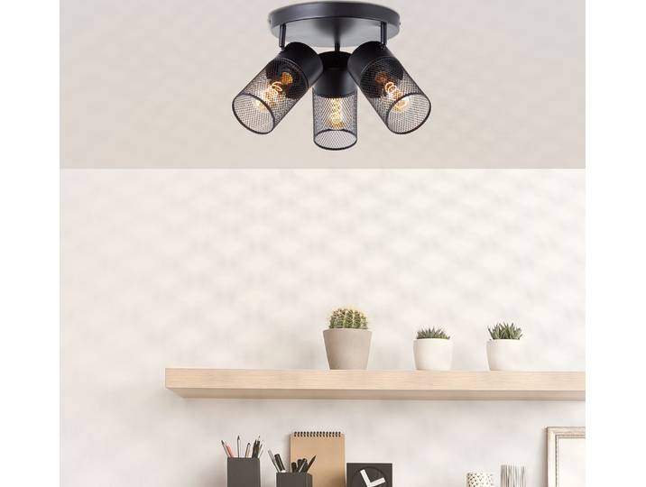 Plafonnier noir BRILLIANT KAMOLO spot rond à trois lampes avec douille E27\, 40 watts max. Ø 30\,5 cm métal