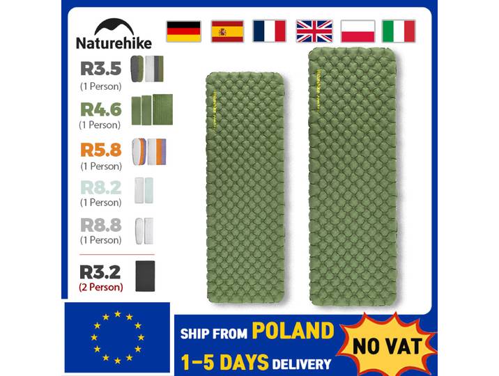 Matelas de camping gonflable Naturehike, valeur R 3.2/5.8/4.6/8.8, tapis de camping ultraléger pour l'extérieur, matelas de couchage pliable portable