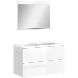 Vicco, Badmöbelset, Badmöbel-Set Izan, Weiss Hochglanz/Weiss, 3-teilig