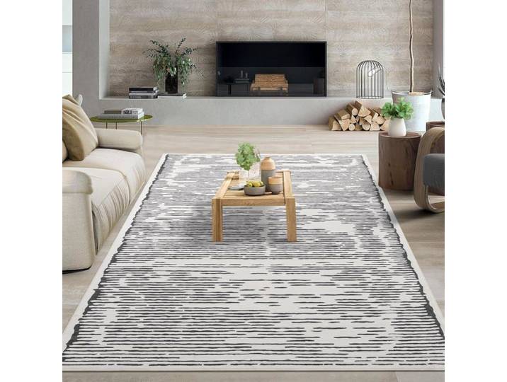 Tapis minimaliste gris-beige 160×230cm poils courts lavable antidérapant salon cuisine entretien facile