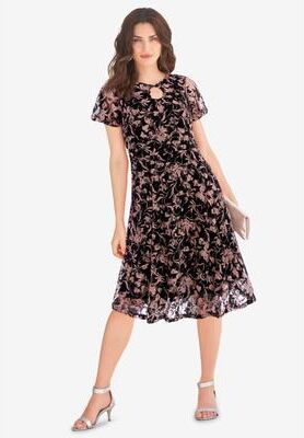 Plus Size Women's Keyhole Lace Dress by Roaman's in Black Graphic Vine (Size 14 W)