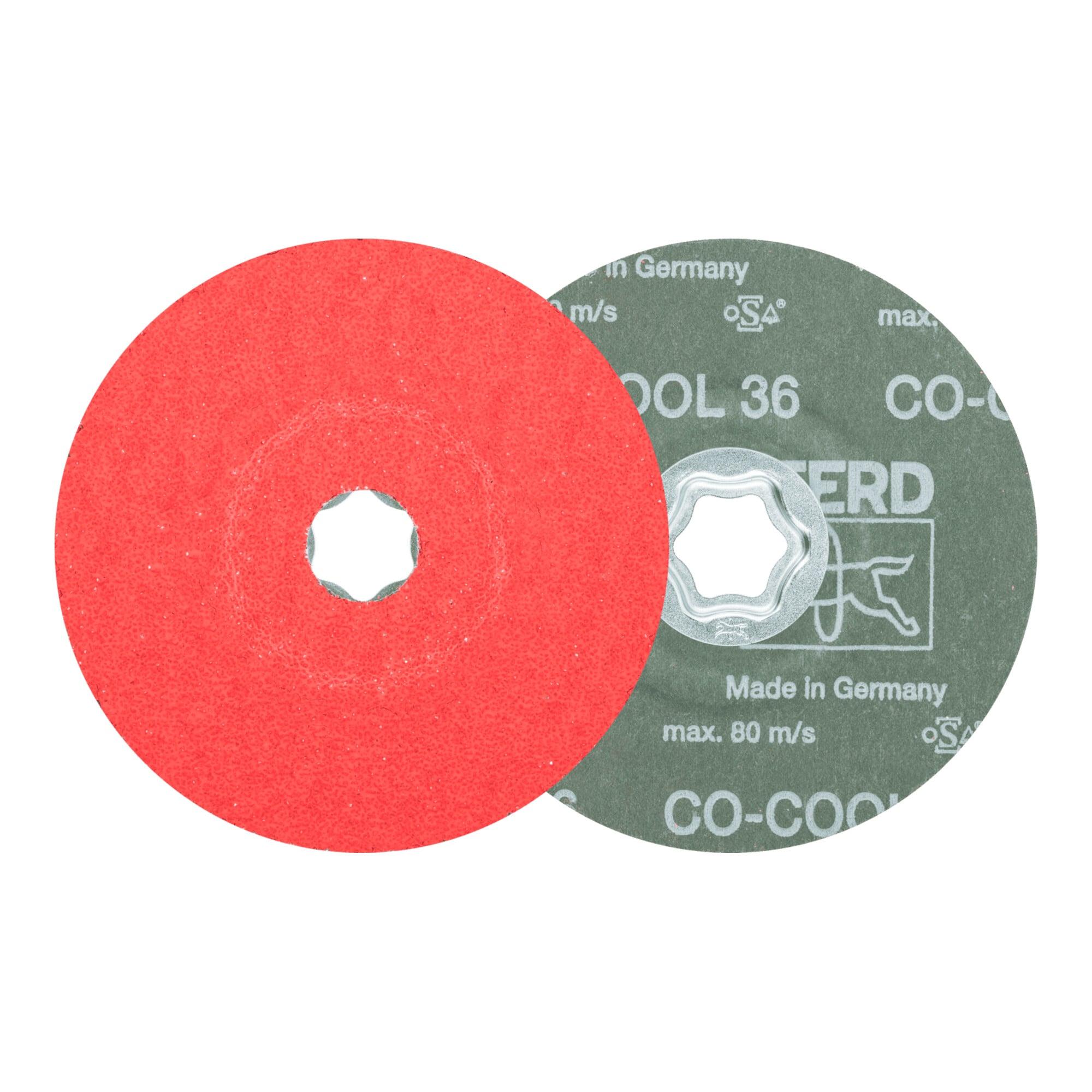 PFERD COMBICLICK Keramikkorn Fiberscheibe 125 mm CO-COOL36 für Edelstahl (5) mit Kühleffekt und hoher Abtragsleistung, 44498020)