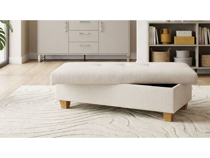 Hocker GOODPRODUCT Eggery 131 cm, mit grossem Staufach & bequem gepolstert , beige (creme), B:131cm H:42cm T:61cm, 100% Polyester, Hocker, Hocker, Polsterhocker Egedal mit Staufach, passend zum Sofa