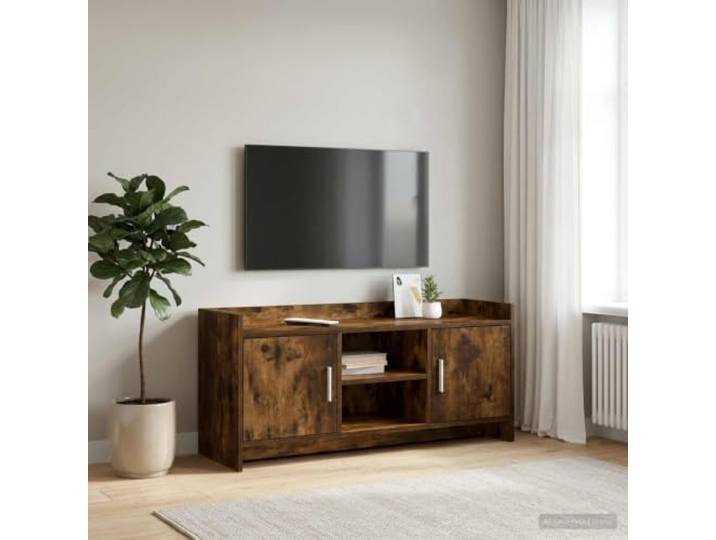 TV-Schrank 102 x 33 x 47 cm Geräucherte Eiche Holzwerkstoff Lowboard Geräucherte Eiche, Holzwerkstoff, Metallgriffe, rechteckig, pflegeleicht, wandbündig, Regalfächer