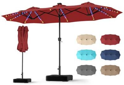 Costway 13 FT Double-Sided Patio Umbrella with 108 LED Lights and Base Included-Wine