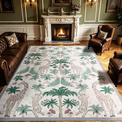 Garvee Jungle Animal Botanical Printed Foldable Washable Area Rug, Soft Faux Cashmere Floor Mat