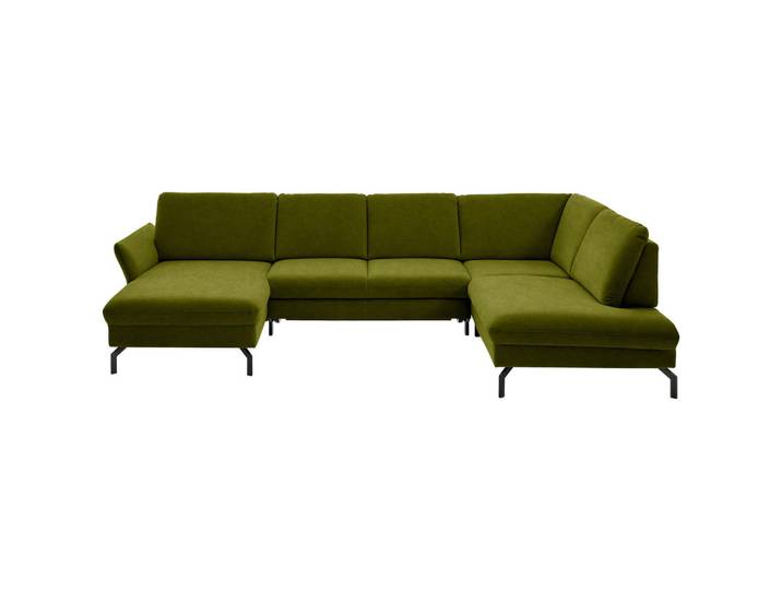Beldomo System Wohnlandschaft, Dunkelgrün, Metall, 5-Sitzer, U-Form, 335x220 cm, Goldenes M, Stoffauswahl, Sitzqualitäten, seitenverkehrt erhältlich, individuell planbar, Wohnzimmer, Sofas & Couches, Wohnlandschaften, Wohnlandschaft U-Form