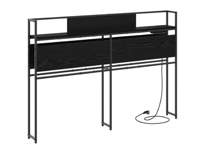 Makastle Stauraum-Kopfteil Schwarz Eichen-Optik 120x98 cm Holzwerkstoff & Stahl