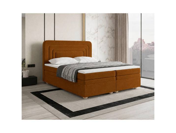 Livetastic Boxbett, Terracotta, Holz, Kernbuche,Kiefer, H2 + H3, Höhe ca. 20 cm, 160x200 cm, Bettkasten, gepolstertes Kopfteil, Topper durchgehend, Schlafzimmer, Betten, Doppelbetten
