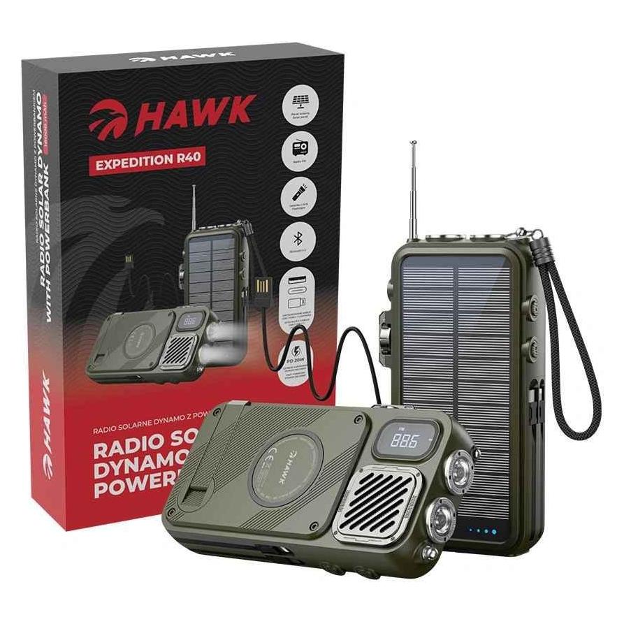 Hawk HWRDI440GN Radio mit Solardynamo und Powerbank, schwarz (FM, Bluetooth) (HWRDI440GN)