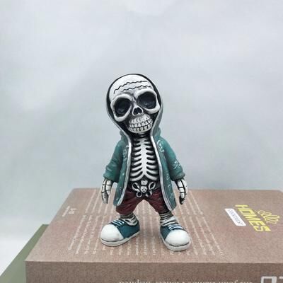 Inspired Finds Cool Mini Skeleton Skull Figurine Resin Gothic Halloween Decor blue Jacket Skeleton