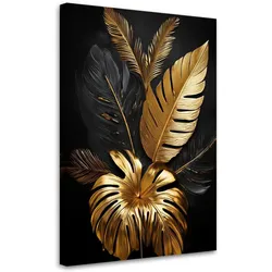 WANDBILD goldene palmblätter glamour