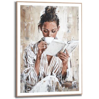 Poster REINDERS "Morning Reading", braun (farbe bild(er): braun), B:50cm H:70cm T:2,2cm, Bilder, Poster, Wohnzimmer - Frau - Lesen - Kaffee - Braun - MDF - Menschen - 50x70 cm