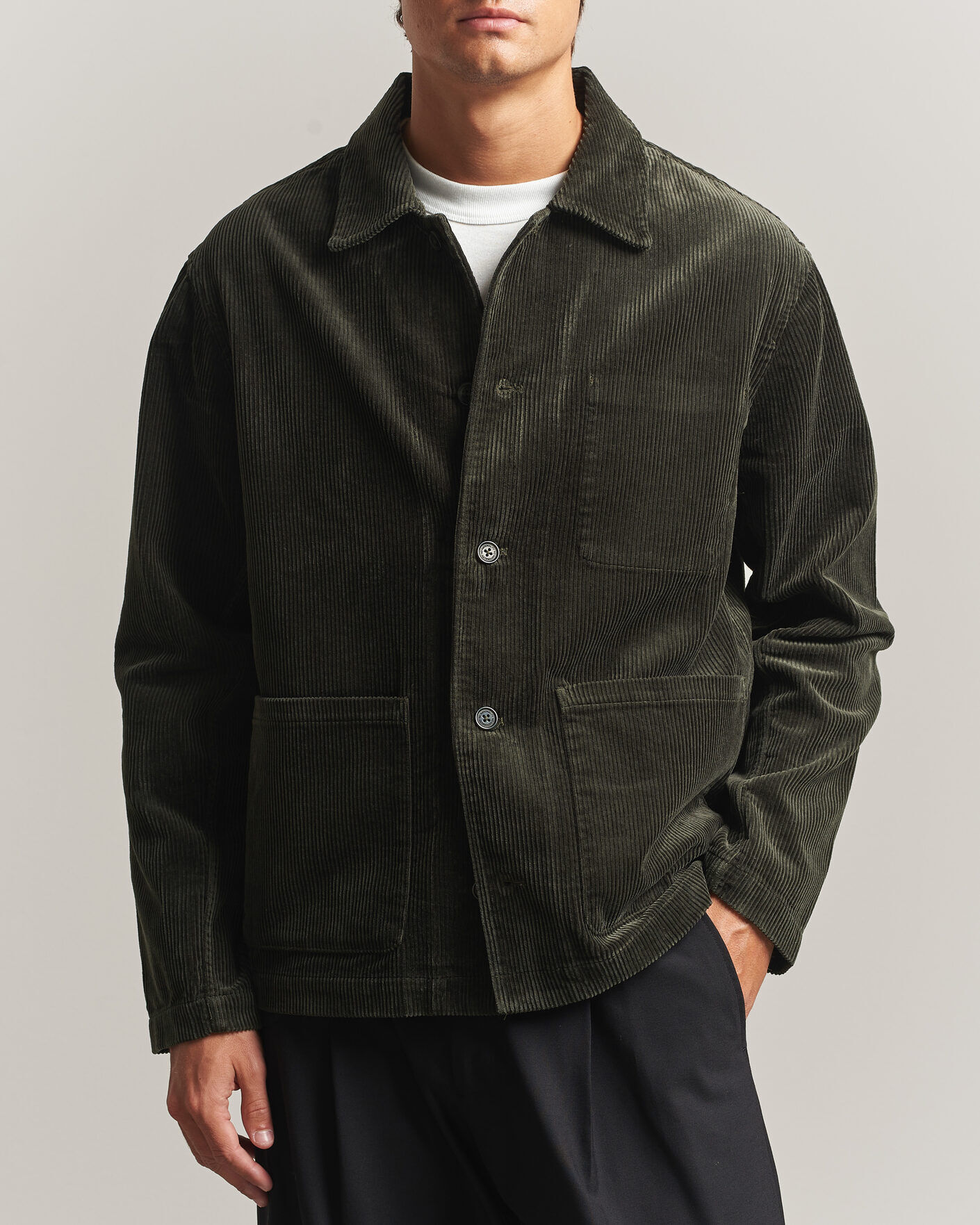 NN07 Morgan Corduroy Overshirt Dark Army men M Grøn
