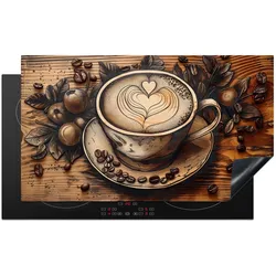 HERDABDECKPLATTE Kaffee - Vintage - Braun - Tasse - Holz Induktionsschutz 91.2x52 cm