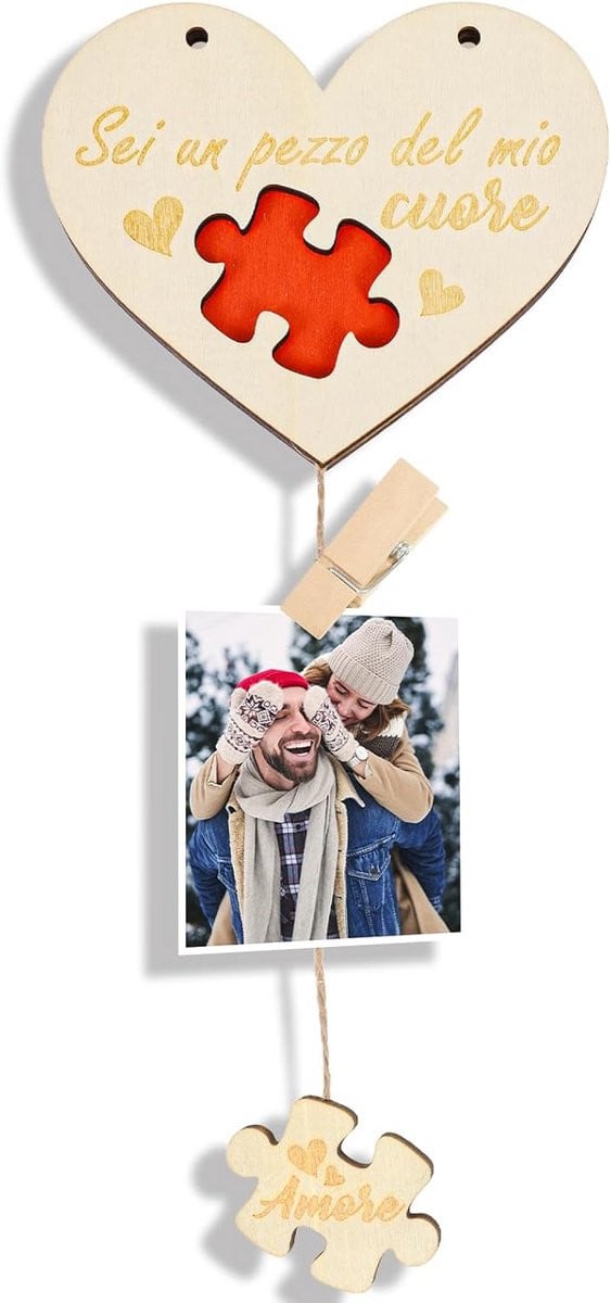 Houten Hartvormige Puzzel Fotolijst voor Koppels