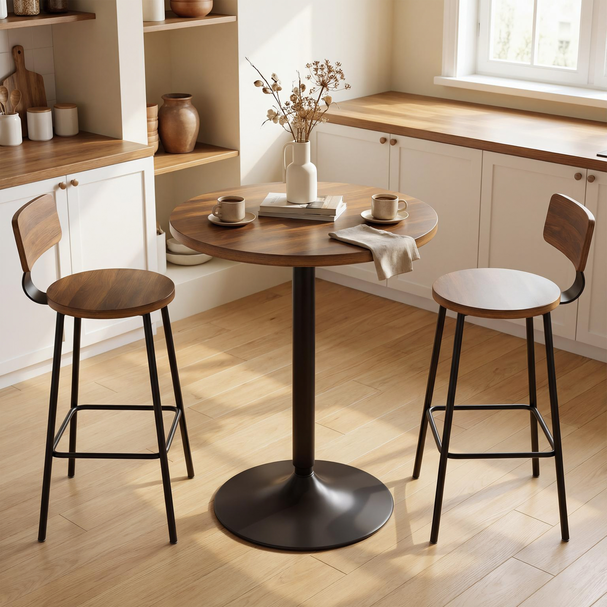 Homcom Tavolo da bar rotondo 60 cm, tavolo alto cucina con piedini antiscivolo, per cucina, soggiorno, noce   Aosom Italy