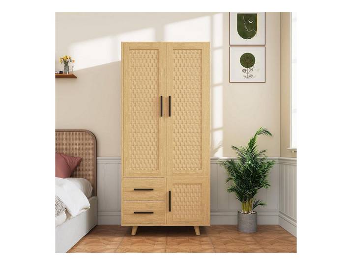 LuxusKollektion Kleiderschrank Kleiderschrank Rattantüren Stange Kleiderschrank 80x52x166cm
