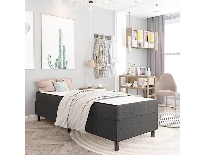 RJPLMFV Lattenrost, Stoff, Dunkelgrau, 100 x 200 cm Robuster MDF und Metallrahmen, 20 cm Schaumstoffmatratze, optimale Unterstützung, einfache Montage