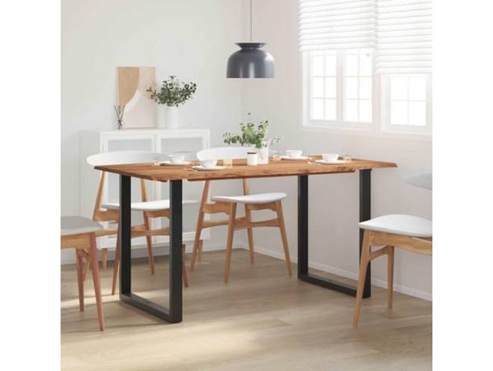 HEFZGDB Esstisch 154x80x76 cm aus Massivholz Akazie im industriellen rustikalen Stil mit Stahlbeinen für Küche und Esszimmer, robuste Konstruktion und natürliche Maserung, einfach