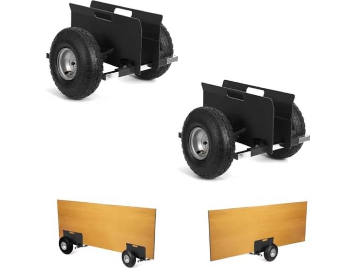2 Stück Plattenwagen, 272 kg Tragfähigkeit, Mit 25.4CM Gummiluftreifen, Klemmwagen Plattentransportwagen Plattentransporter Mit Universalrädern Transporthilfe Plattenroller Plattformwagen Rollwagen