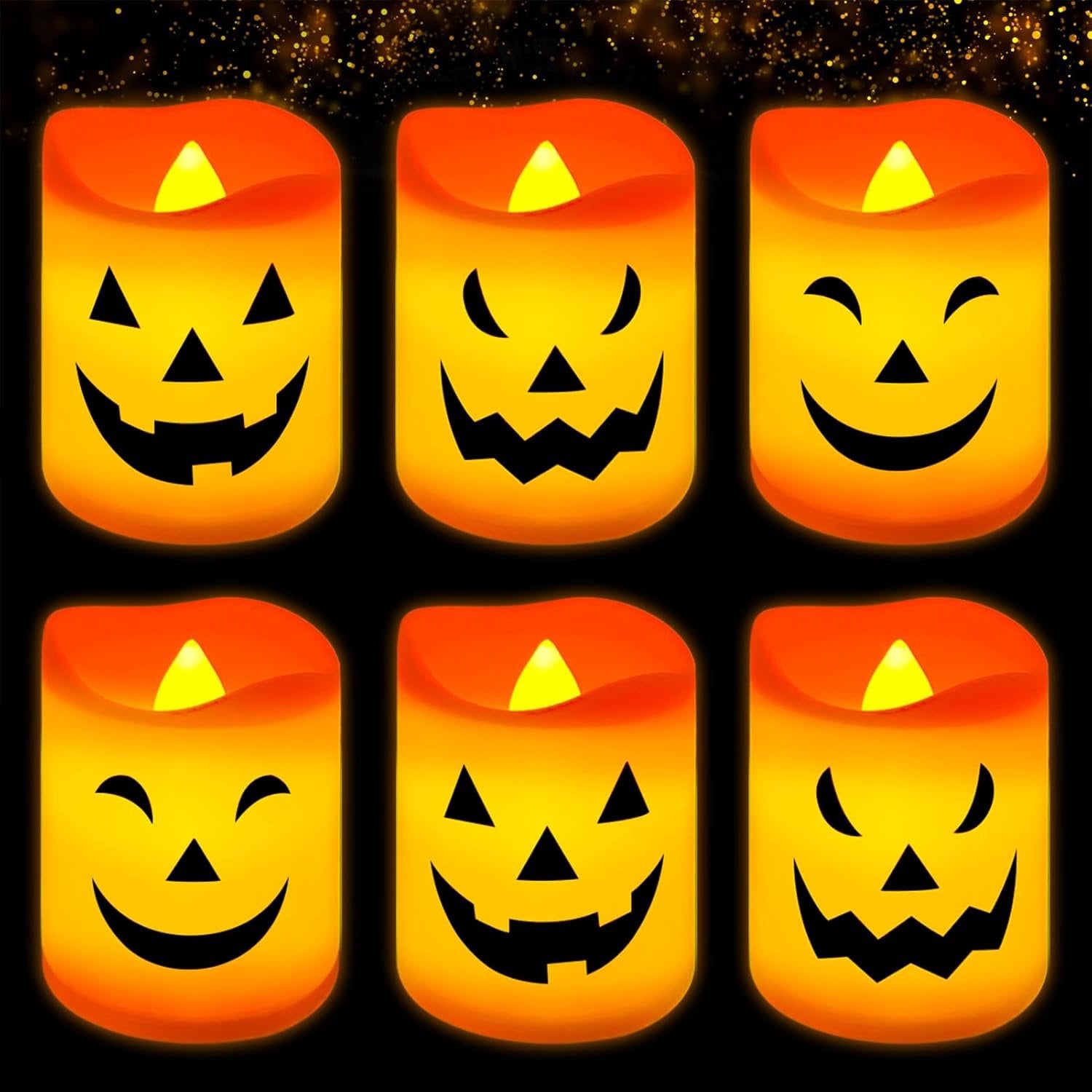 Set van 6 oranje vlamloze LED kaarsen voor Halloween decoratie