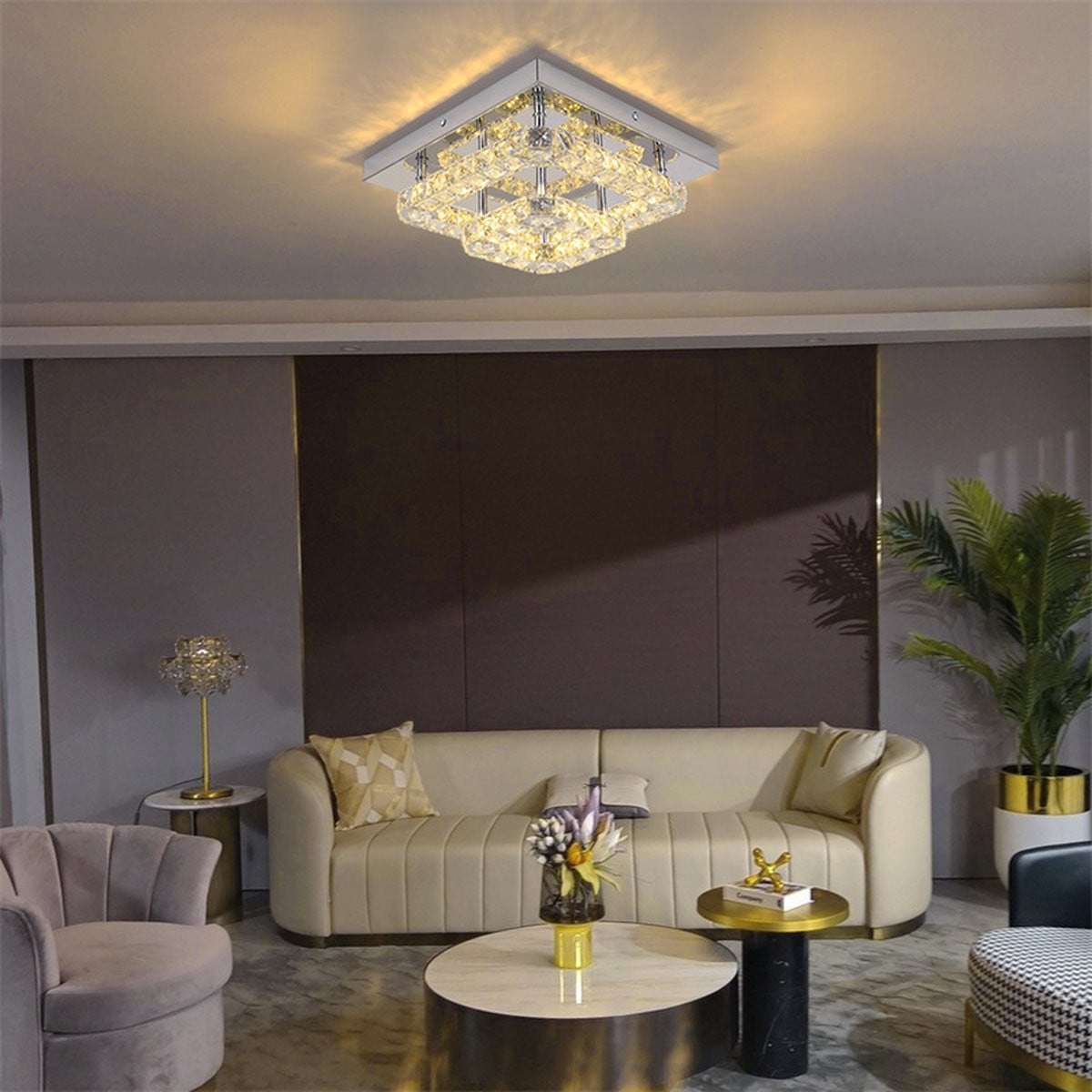 Moderne Crystal Plafondlamp met 2 LED-lampen - RVS - Diameter: 35 cm
