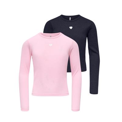 Langarmshirt KIDS ONLY "KOGELVA JUNE EMB L/S TEE JRS 2-PACK", Mädchen, Gr. 122/128, pink lady pack:night sky, cloud dancer heart, emb, Jersey, Obermaterial: 65% Polyester, 30% Viskose, 5% Elasthan, bedruckt, normal, Rundhals, Shirts Langarmshirt,...